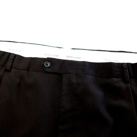 Pronto Uomo Wool Dress Pants Slacks 44/23 Short Leg Chocolate Brown Pleated High - Picture 2 of 6